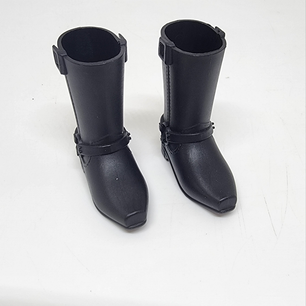 BARBIE DOLL SHOES - PAIR of KEN MOTORCYCLE RIDING Harley Boy BLACK SNAP BOOTS
